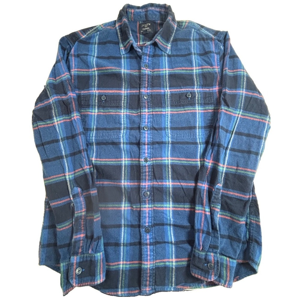 J.Crew Mens Regular Fit Blue Plaid Flannel Button Up Shirt M 92937 - Picture 3 of 10